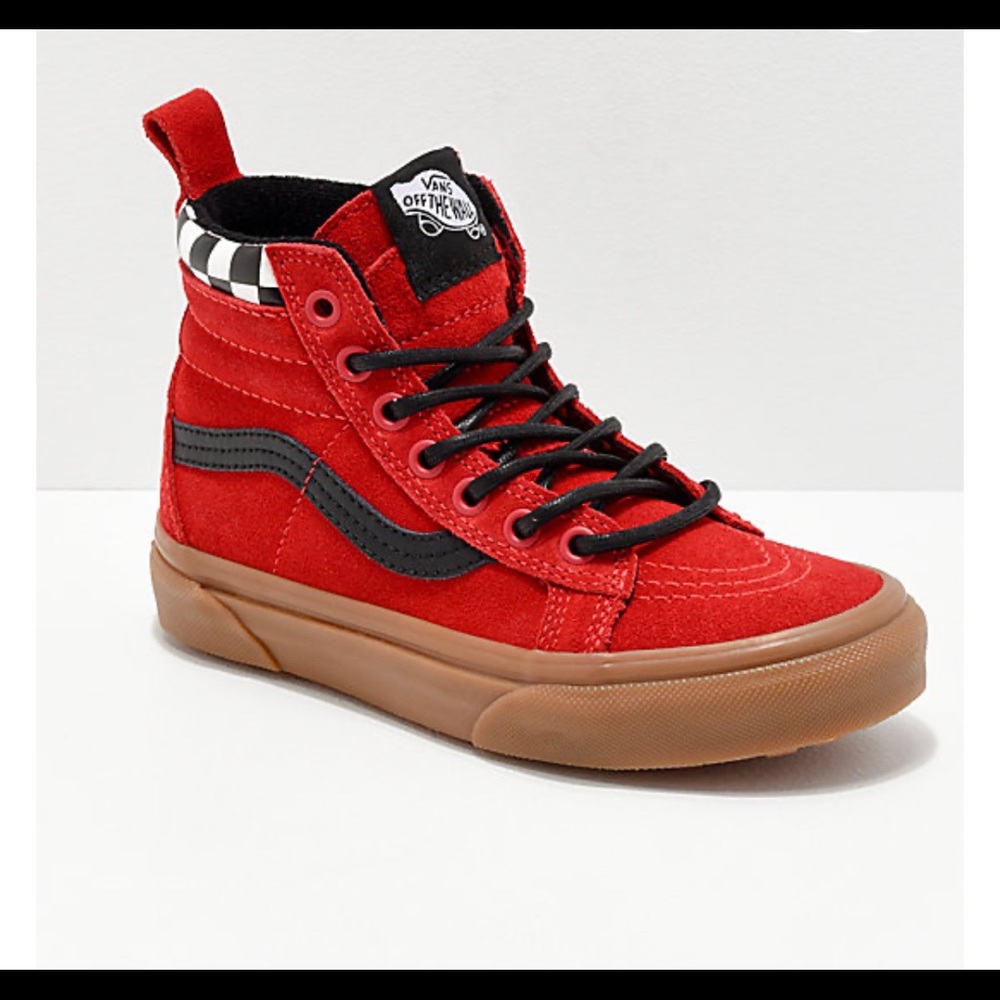 Girls Vans Sk8-Hi MTE Checkerboard & Red Shoes